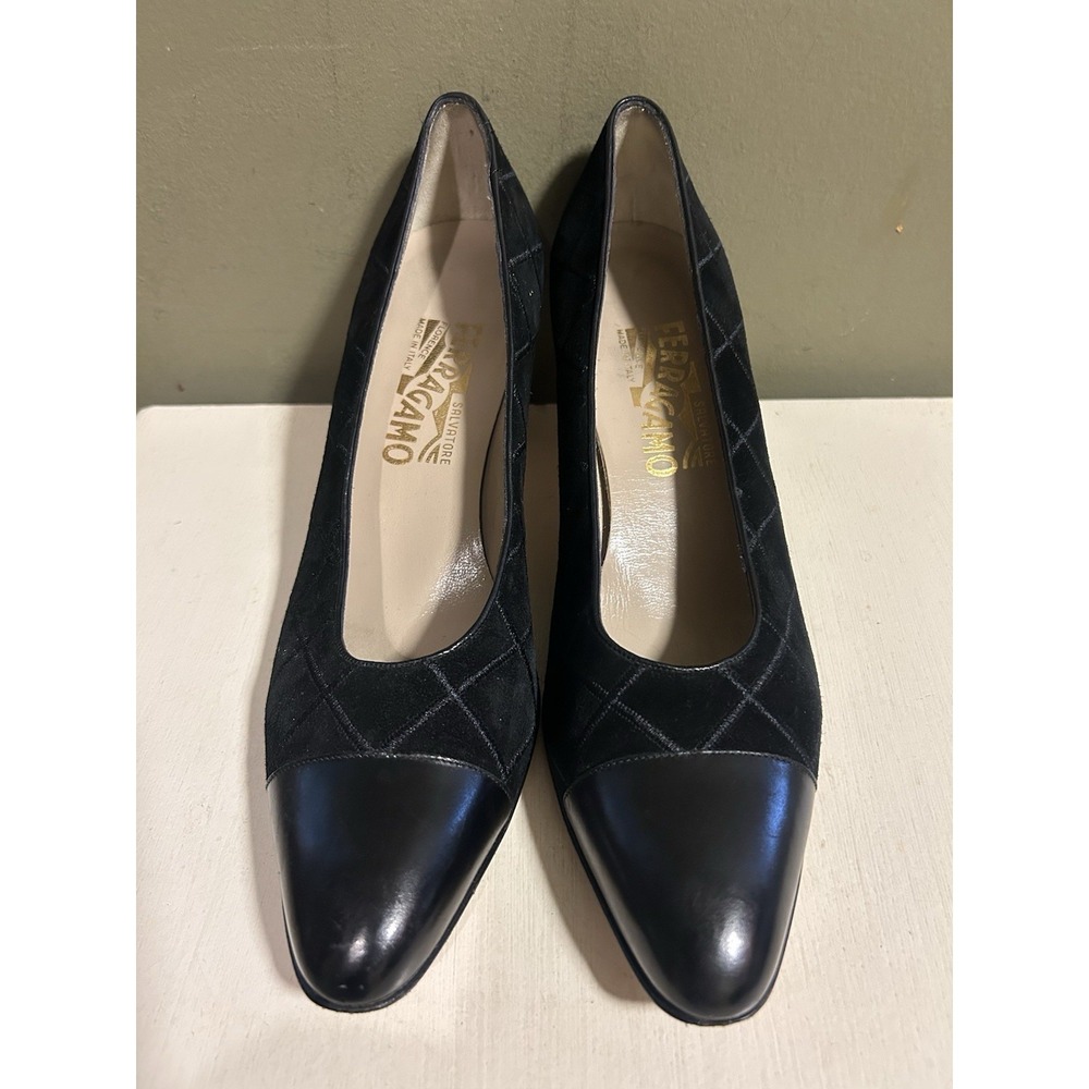 Vtg Salvatore Ferragamo Womens Black Suede Leather Dress Shoes Sz 9AAAA Pumps